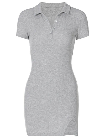 Short Sleeve Slit Sexy Mini Dress Summer Women Fashion Streetwear Outfits Cute Solid Party Clothing - Smarsty