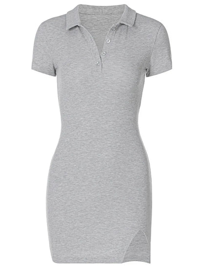 Short Sleeve Slit Sexy Mini Dress Summer Women Fashion Streetwear Outfits Cute Solid Party Clothing - Smarsty
