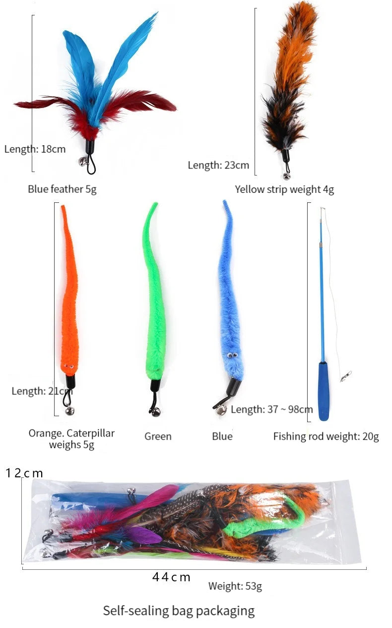 11pcs Replacement Cat Feather Toy Set Feather Replacement Head Retractable Cat Stick Cat Products - Smarsty