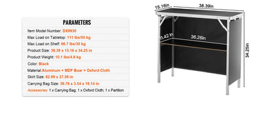 SucceBuy Folding Portable Bar Table Tradeshow Podium Table for Party Picnic Exhibition Include Carrying Case Storage Shelf Skirt - Smarsty