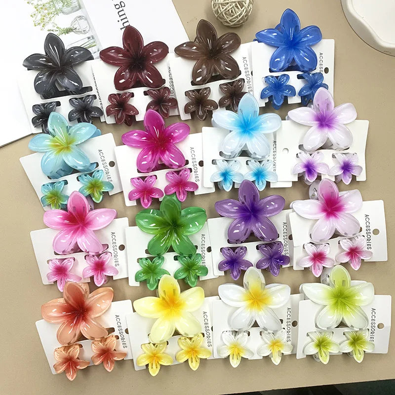 Bohemian Plumeria Hair Claw Clips Set Lightweight Beach - Smarsty