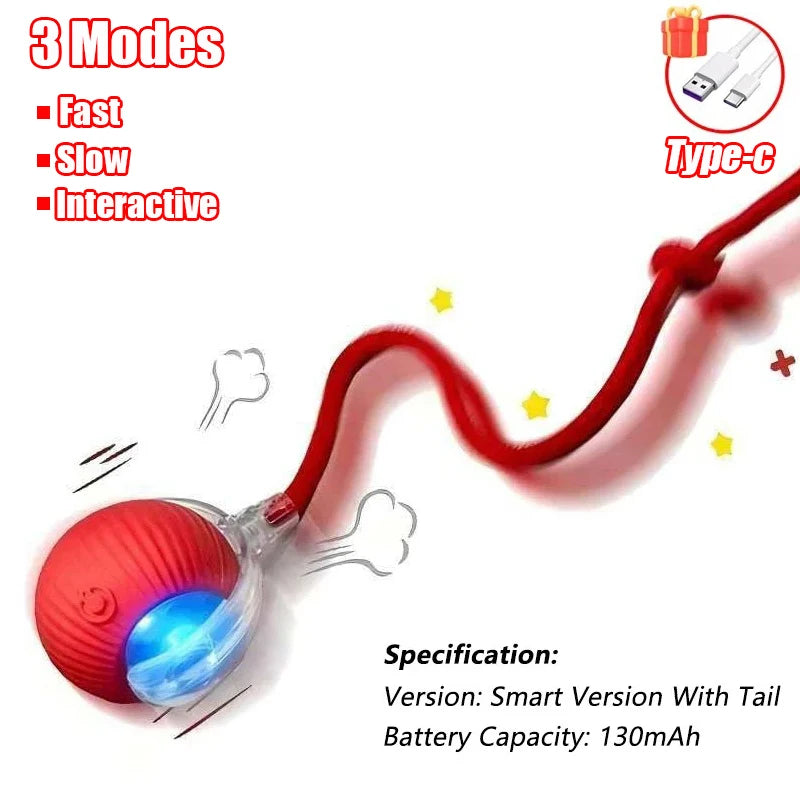 Interactive Rechargeable Cat Toy Ball With Faux Tail - Smarsty