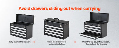SucceBuy 20.5in Metal Tool Box Portable 4-Drawers Tool Chest with Drawers Locking Multi-Function Tool Organizer for Workshop - Smarsty