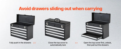 SucceBuy 20.5in Metal Tool Box Portable 4-Drawers Tool Chest with Drawers Locking Multi-Function Tool Organizer for Workshop