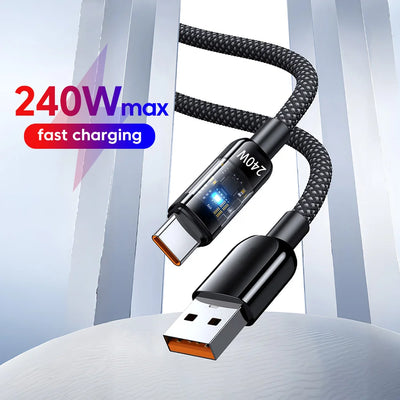 NNBILI USB C Quick Charging Cable 240W Nylon Braided Transparent Type C High-speed Charger Wire for Samsung Huawei Mi Data Line - Smarsty