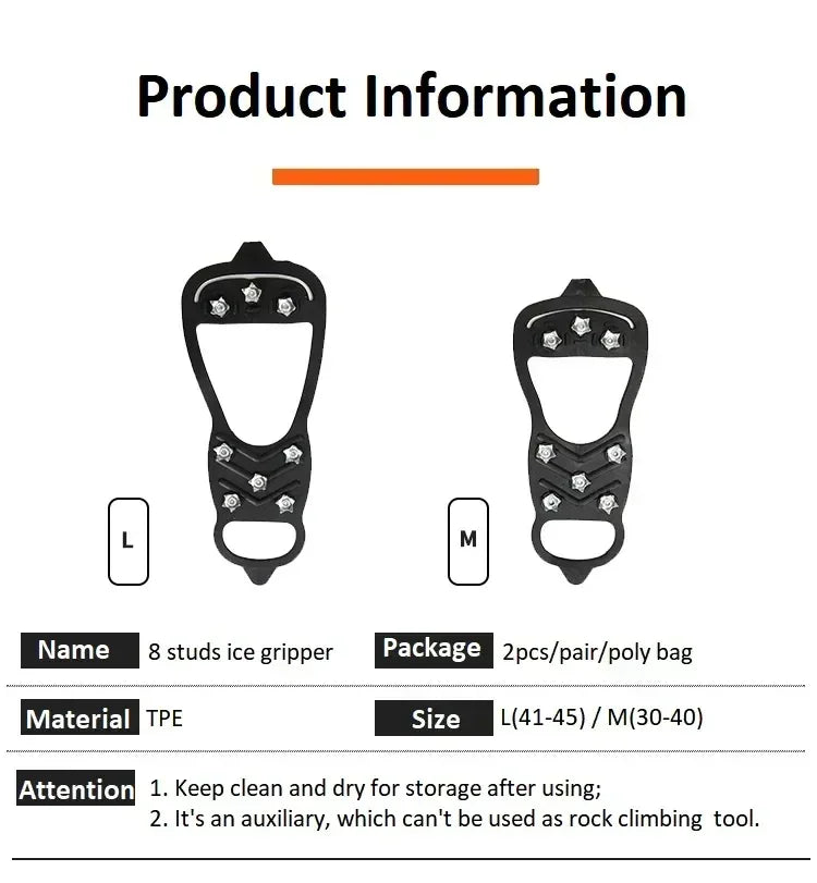 8 Teeth Ice Gripper Spike for Shoes Winter Outdoor Anti-Slip Hiking Mountain Climbing Ice Snow Crampons Anti-slip Shoe Covers - Smarsty