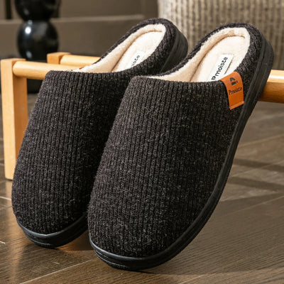 Memory Foam Cushion Slippers men Suede TPR Sole Platform Warm Soft Non Slip Stripe Comfortable Indoor Shoes Knited - Smarsty