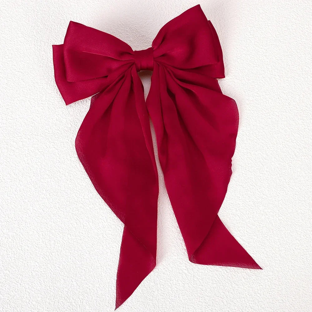 Girls Elegant Big Bow Satin Hair Clip Accessory - Smarsty