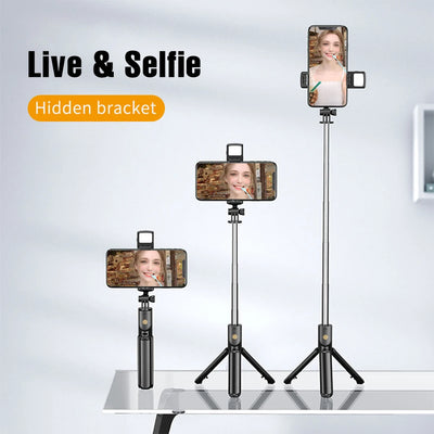 Selfie Stick Wireless Tripod Stand with Light Bluetooth Remote Extendable Tripod for iPhone Mobile Phone Tiktok Live Streaming - Smarsty