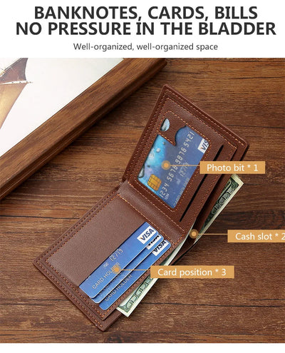 Men's Short Leather Slim Wallets Business Man Money Clip Credit Card Holder Purse Thin Minimalist Bifold Wallet - Smarsty