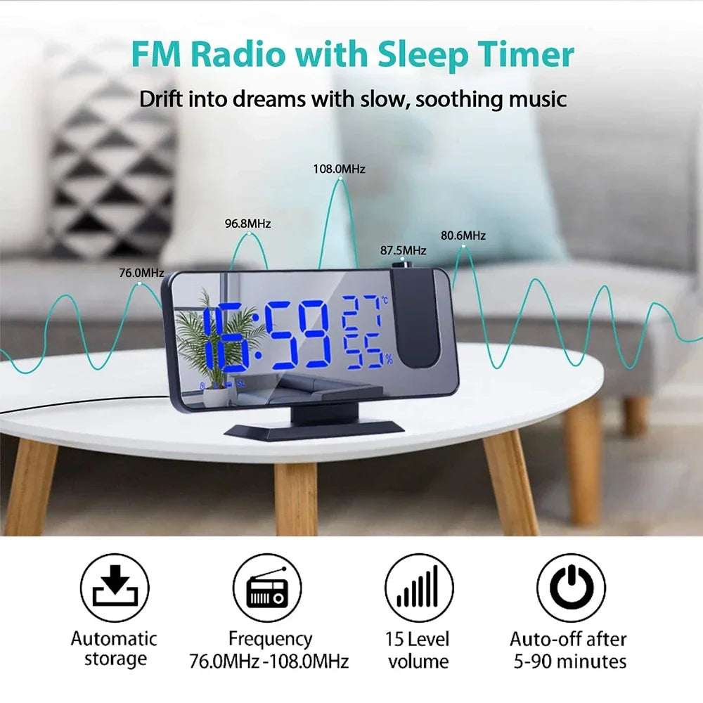 LED Digital Projection Alarm Clock with FM Radio - Smarsty