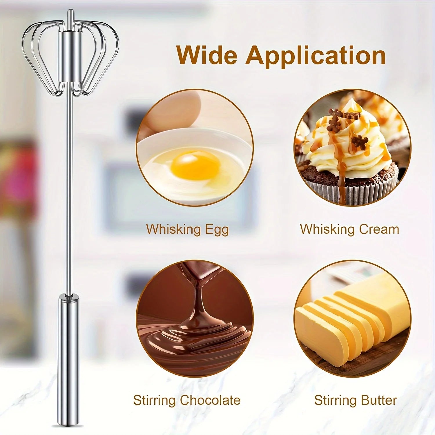 Stainless Steel Egg Beater Durable Semi-Automatic Mixer for Effortless Egg Cream Mixing Stirring and Beating for Kitchen Baking - Smarsty
