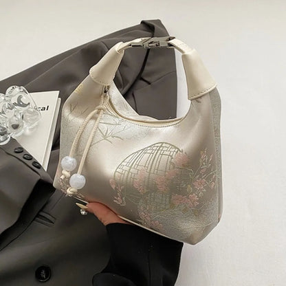 Embroidered Chinese Style Canvas Handbag With Zipper - Smarsty