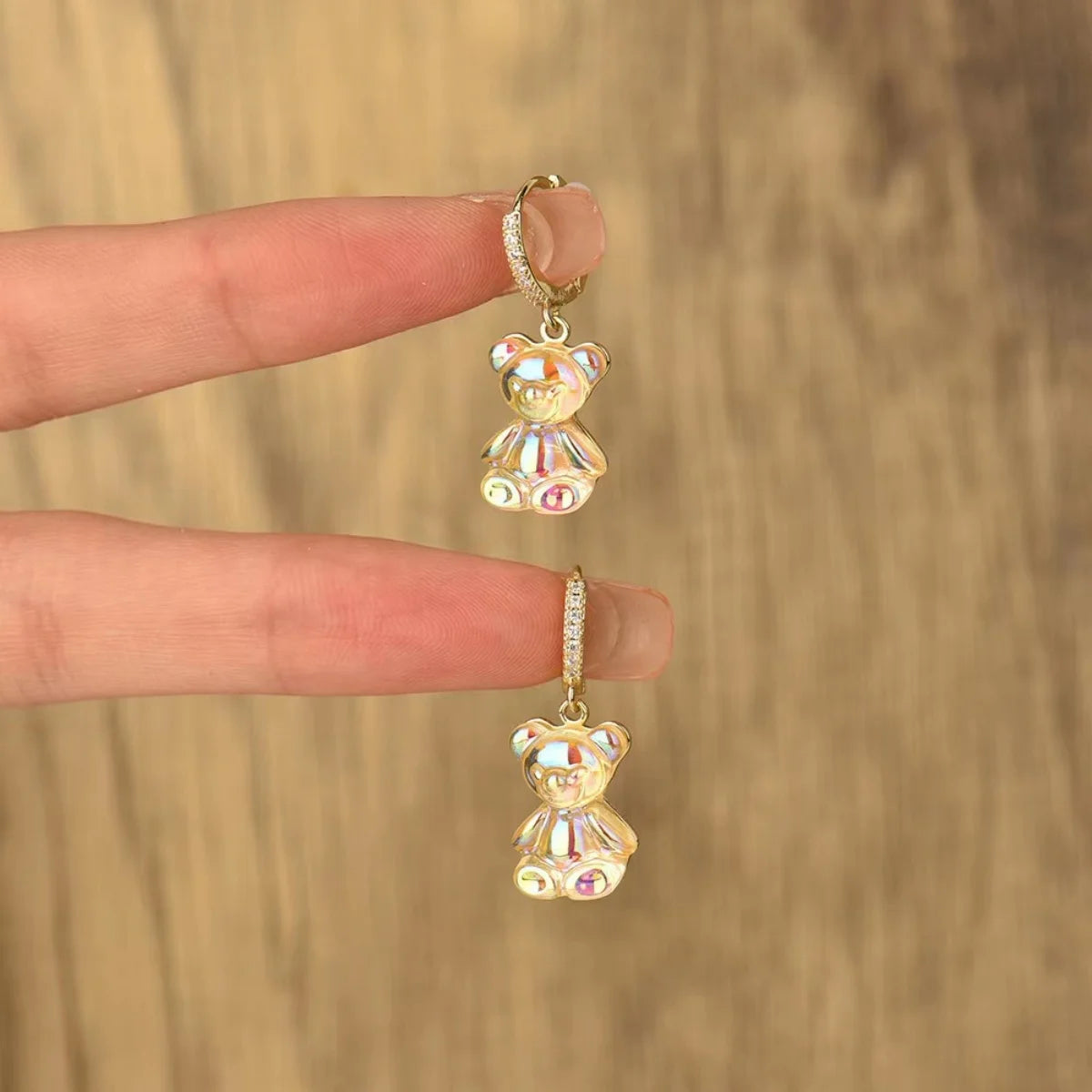 Cute Bear Drop Earrings for Women with Shiny Zircon Finish - Smarsty