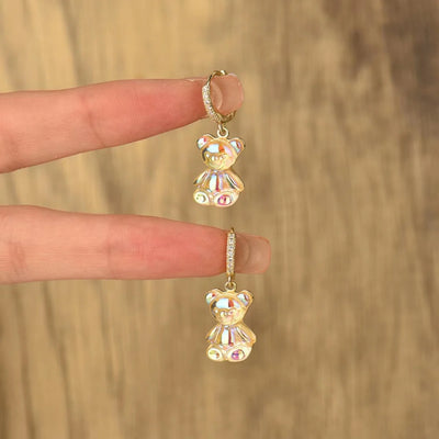 Cute Bear Drop Earrings for Women with Shiny Zircon Finish - Smarsty