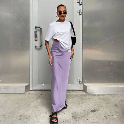 Elegant Satin Black Trumpet Skirts Fashion Slim High Waist Skirts Women Female Solid Office Long Skirt Spring Summer - Smarsty