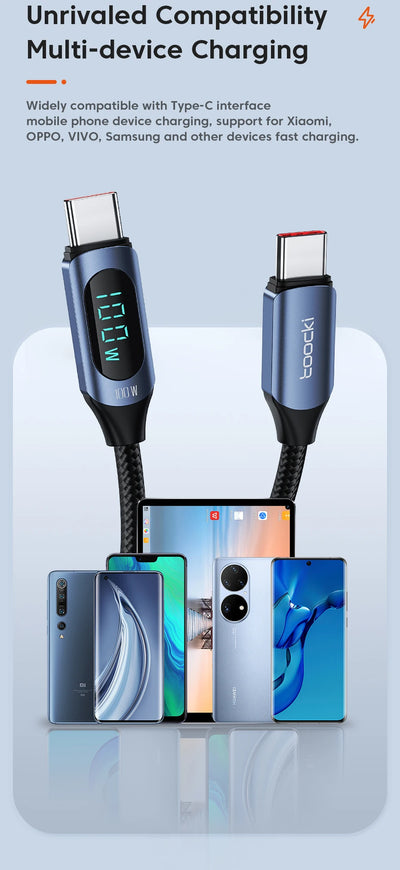 Toocki Type C to Type C Cable 100W PD Fast Charging Charger USB C to USB C Display Cable For Xiaomi POCO F3 Realme Macbook iPad - Smarsty
