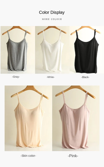 M-3XL For 35-85kg Modal Plus Size Camisole Tank Top With Fixed Cup Women's Chest Padded Outer Wear Bottoming Underwear Wear-Free - Smarsty