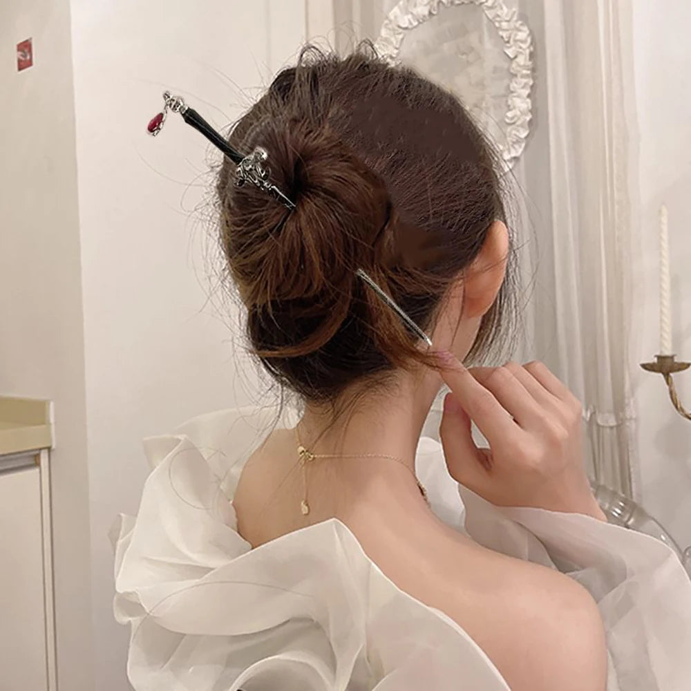 Chinese Style Sword Hairpin for Women with Ruby Accent - Smarsty
