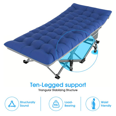 Folding Camping Cot Camp Cots Portable Heavy Duty Outdoor Camping Bed for Adults Home Beach RV Noon Break 200KG Bearing - Smarsty