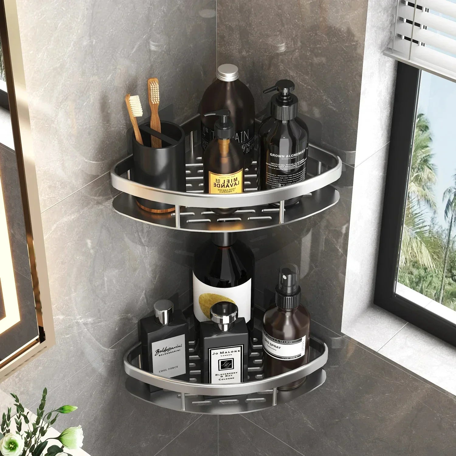 Aluminum Alloy Bathroom Shelf No Drill Storage Solution - Smarsty