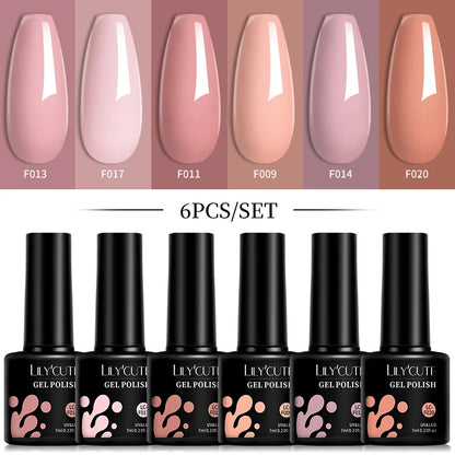 LILYCUTE 6Pcs Gel Nail Polish Kit Bright Pink - Smarsty
