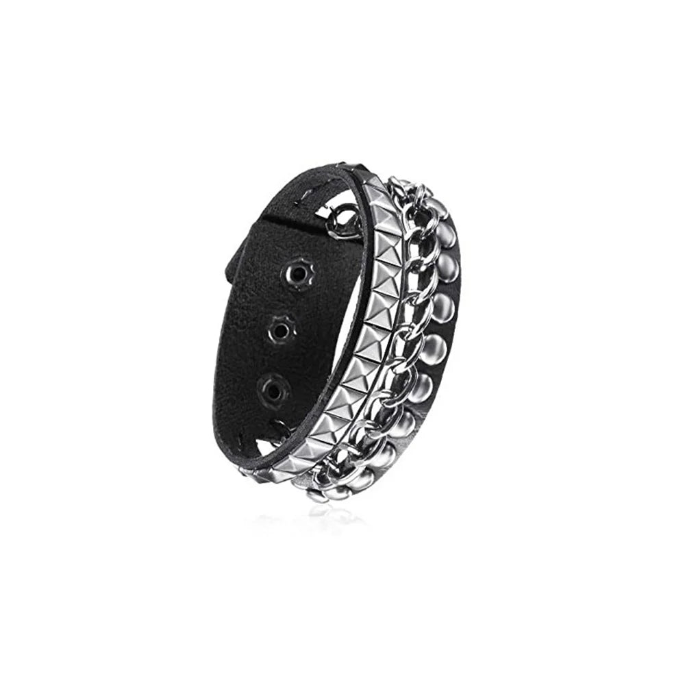 Adjustable Punk Rock Studded Leather Bracelet Set - Smarsty
