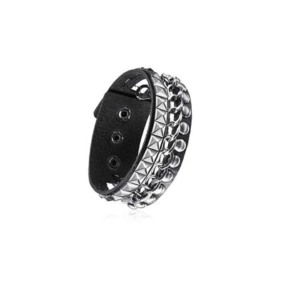 Adjustable Punk Rock Studded Leather Bracelet Set - Smarsty