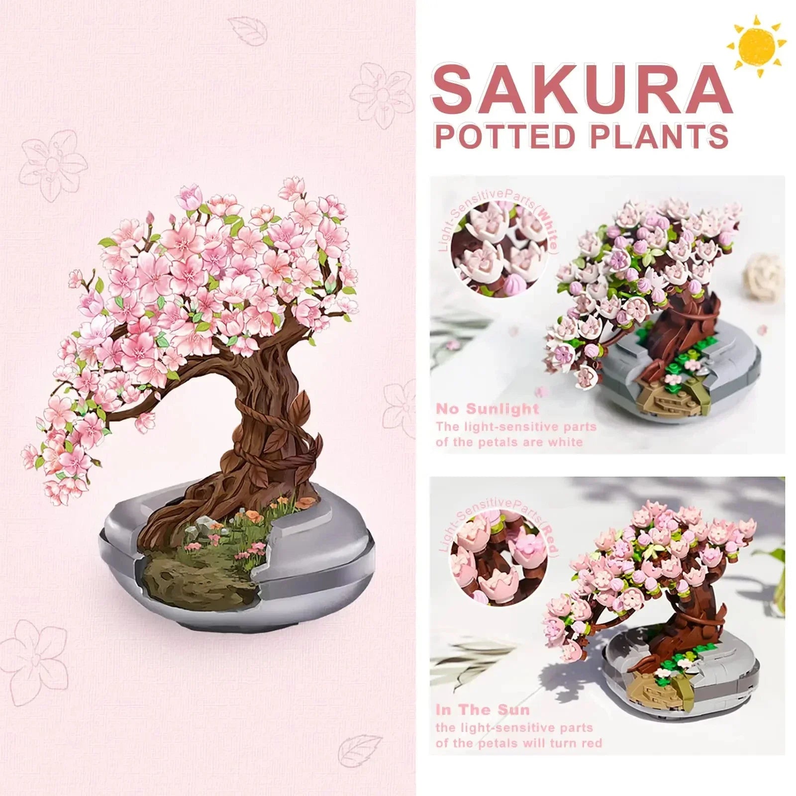 Mini Plant Bonsai Building Block Flower Plant Cherry Blossom Tree Potted Bouquet Model Bricks Home Decoration Toy For Kids Gifts - Smarsty