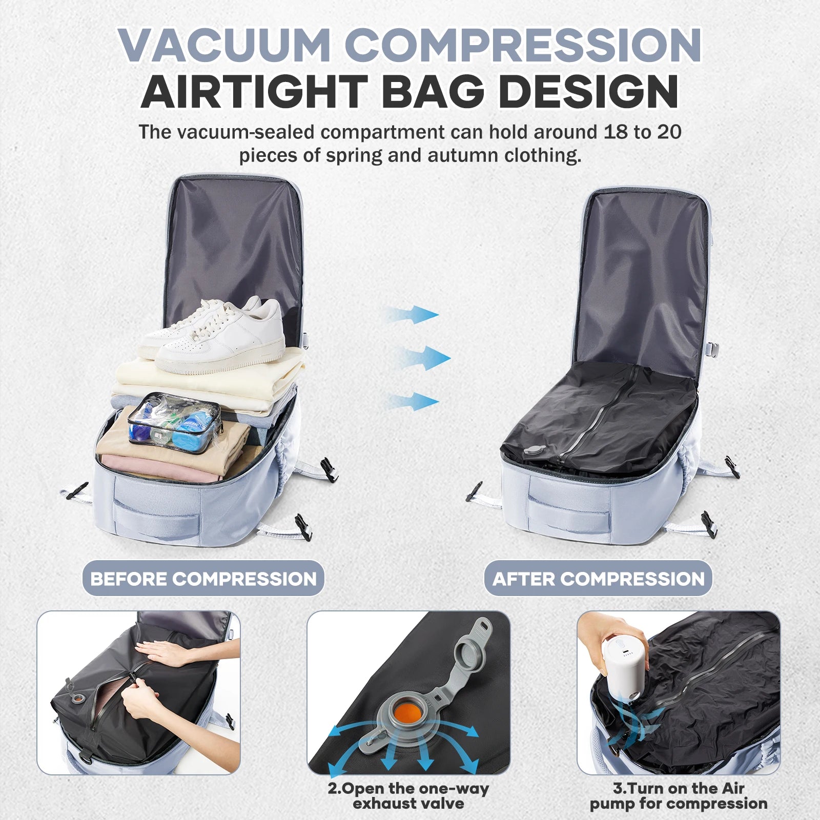 Fashion College Backpack Men Vacuum Compression Backpack, Women Men 15.6in Laptop Backpack Expand Hiking Vacuum Travel Backpack - Smarsty