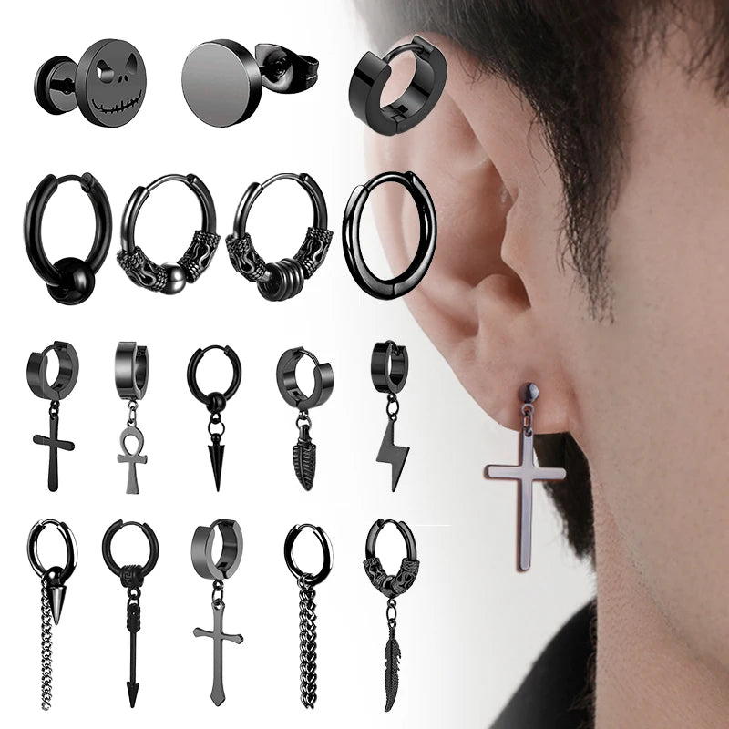 Vintage Punk Stainless Steel Stud Earrings Set for Men Women - Smarsty