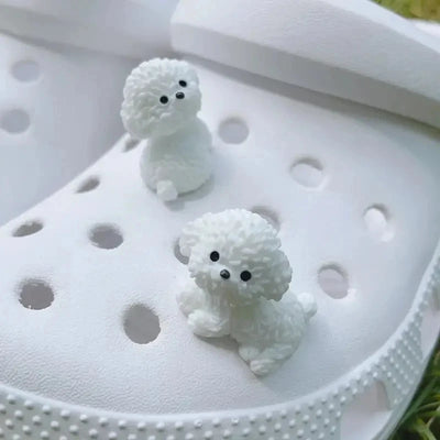 3D Cute Mini Puppy  Shoe Decoration Set Detachable Diy Bichon Frise Dog Figurines Accessory, Used For Clogs, Holiday Party Gifts - Smarsty