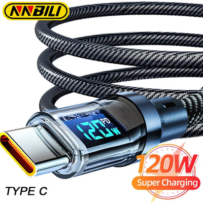 NNBILI 120W Super Fast Charging Cable Real-time Digital Display USB A to Type C data Cable For iPhone Android Phones Universal - Smarsty