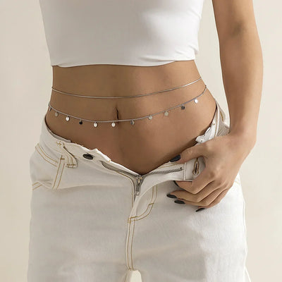 Double Layer Rhinestone Tassel Waist Chain Accessory - Smarsty