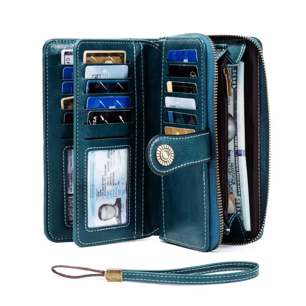 Rfid Anti-Theft Wallet for Men and Women, European and American Retro Leather Long Wallet Clutch, Oil Wax Leather Cut Out Multi-Card Slot Wallet, Large Capacity Zipper 70% off Clutch Bag, Card Holder Coin Purse Hand Bag - Smarsty