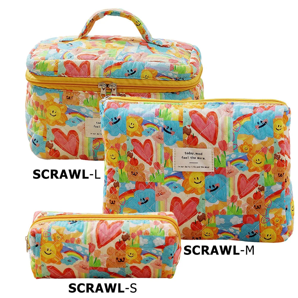 1pcs Cute Quilted Cotton Makeup Bag Women Zipper Cosmetic Organizer Cloth Handbag Box Shape Portable Toiletry Case for Girls - Smarsty