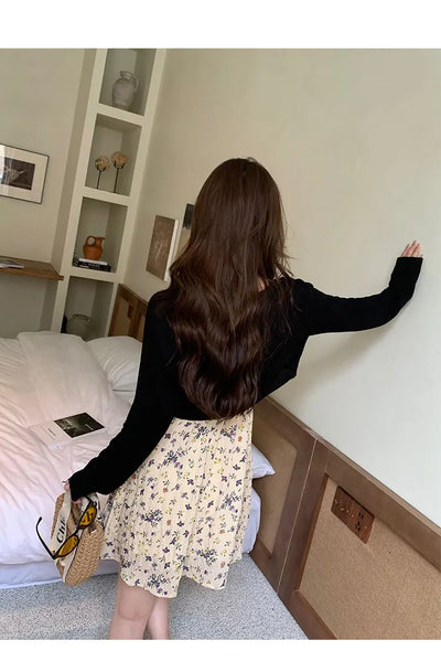 Short Ice Silk Knitted Sun Protection Cardigan Women's Thin Summer Suspender Skirt Layered Gauze Jacket Air-conditioned Cover Up - Smarsty