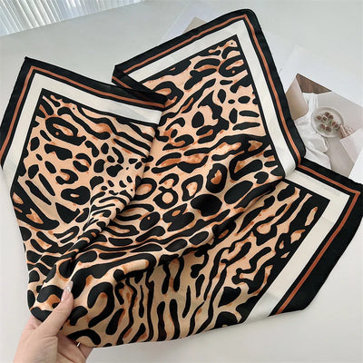 Luxury Leopard Print Silk Scarf for Women Spring Summer - Smarsty
