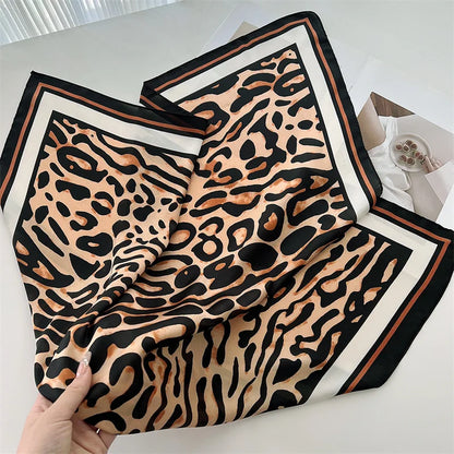 Luxury Leopard Print Silk Scarf for Women Spring Summer - Smarsty