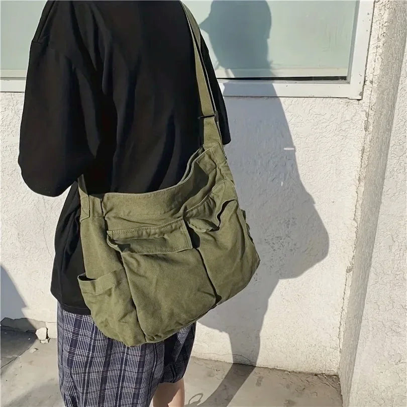 Canvas Workwear Shoulder Bag Large Capacity Messenger - Smarsty