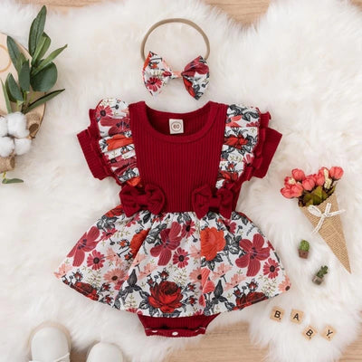 Summer Baby Girl Dress With Bowknot Striped Jumpsuit Cotton Dress For Newborn Floral Clothes Baby Crawling Clothes by Smarsty