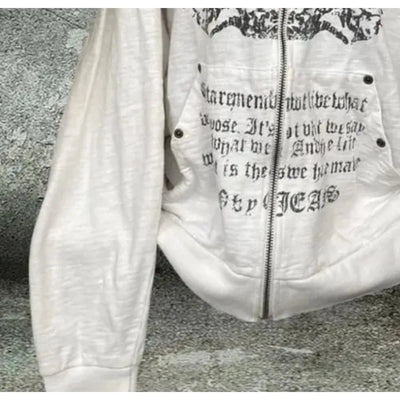 Vintage Sweatshirts 2025 Women's Clothes White Print Tunic Hooded Y2k Coat Streetwear Fashion Casual Hoodies Tops Ropa Mujer - Smarsty