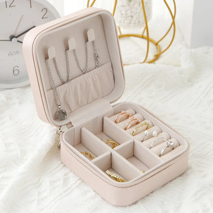 Travel Jewelry Box in Classic Black and Pink Leather - Smarsty