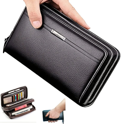 Men Large Capacity Wallet Long Zipper Purse Synthetic Leather Clutch Business Handbag Phone Card Holder Case Gift for Men Him - Smarsty
