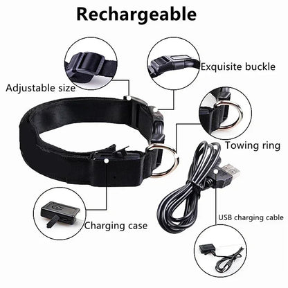 LED Glowing Dog Collar Adjustable Rechargeable Night Safety - Smarsty