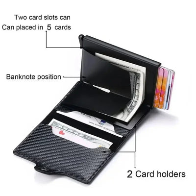 Large Capacity Double Layer ID Credit Card Holder Anti Rfid Blocking Protected Magic Wallet for Men Carbon Fiber Cardholder Case - Smarsty