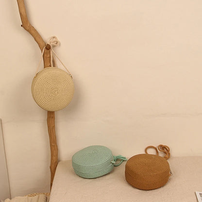 Round Straw Bag For Women Woven Handmade Shoulder Bag - Smarsty