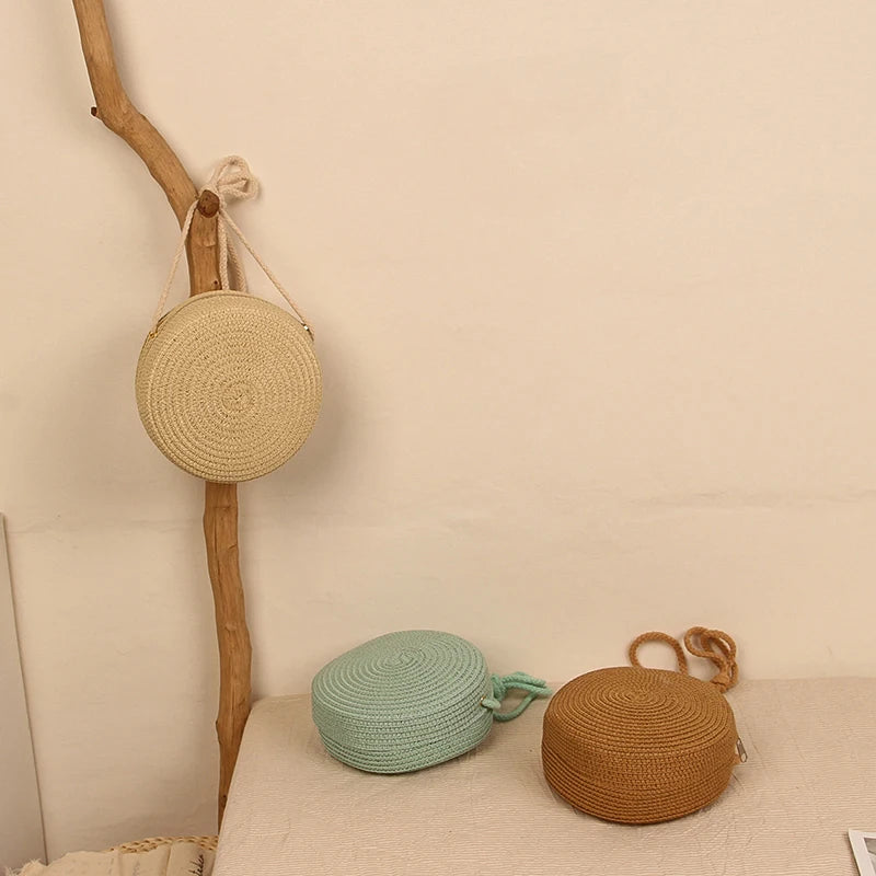 Round Straw Bag For Women Woven Handmade Shoulder Bag - Smarsty
