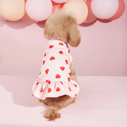 Valentines Day Dog Sweater Dress with Heart Pattern - Smarsty