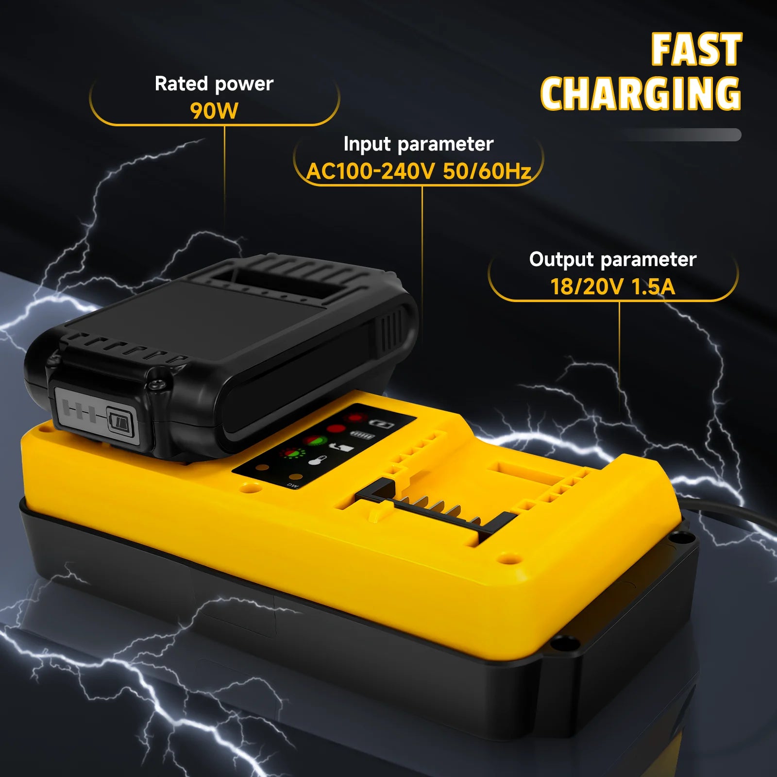 90W Battery Charger Replacement for Dewalt 18V 20V Lithium Battery Rechargeable DCB207 DCB206 DCB204 DCB203 Fast Dual Charger